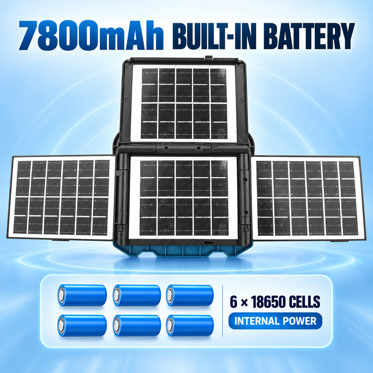 Solar Powered Rechargeable Battery Display Power Bank Function LED Work Light W8151 2 Blue 2520LM - Image 3