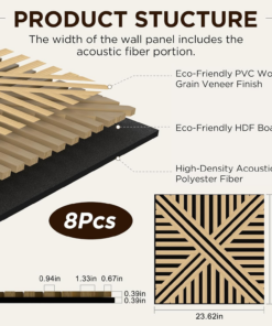 Alternative view of Acoustic Wall Panels, Decorative Acoustic Panels for Walls 23.6"X23.6", Sound Absorbing Wood Wall Panels for Interior Wall Decor, PVC Wood Grain HDF Acoustic Panels (White Oak, 8 Pack)