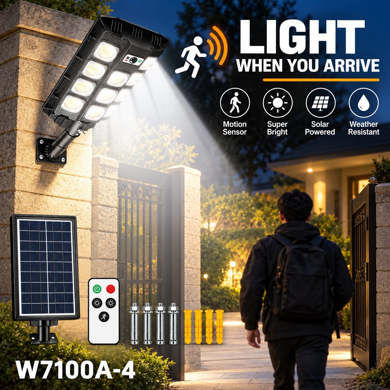 Solar Powered Rechargeable Motion Sensor LED Work Light 3000mAh For Auto W7101A 5 Battery Street - Image 3