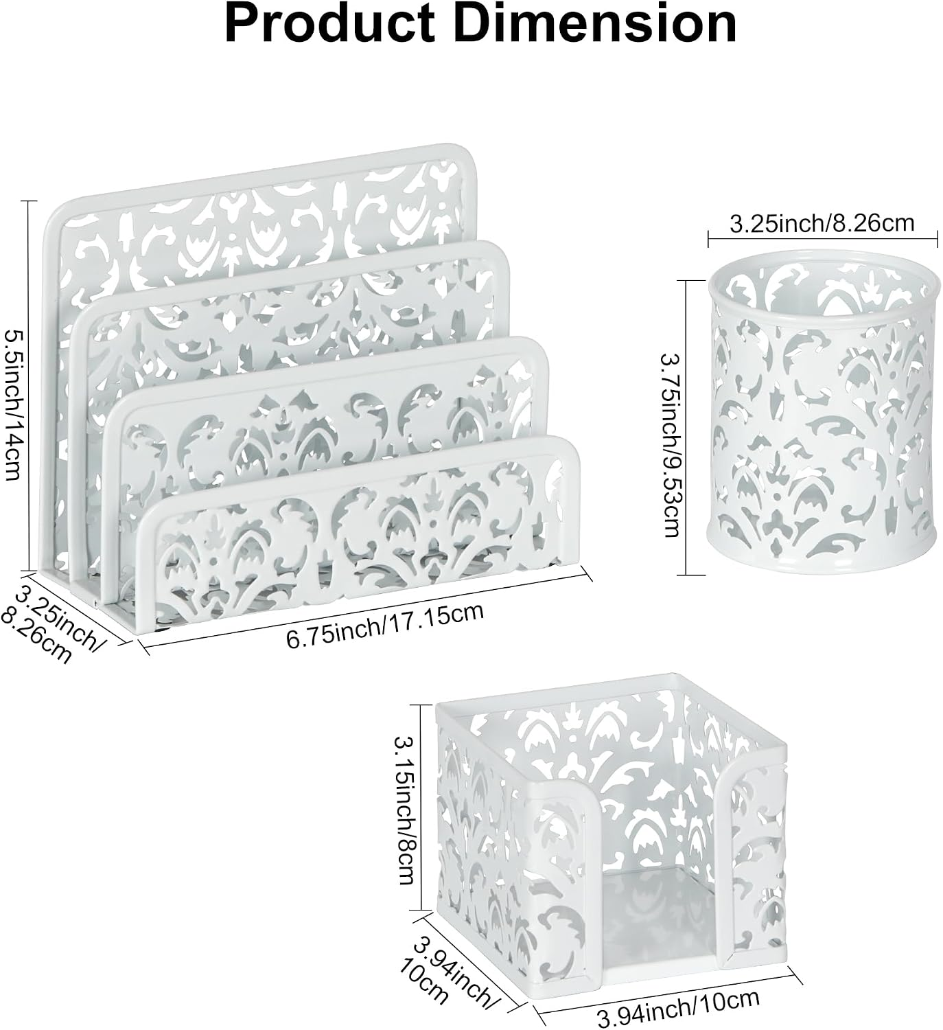 Desk Organizers and Accessories 3 Pieces Office Organizer Set - Pen Holder for Desk, Mail Sorter Countertop and Sticky Note Holder, White - Image 5