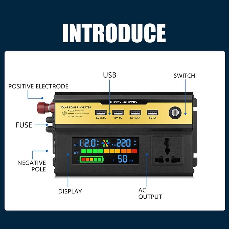 1000W2000W12V Battery Display Smart Display Car Inverter - Image 4