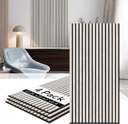 Wood Slat Wall Panels 4 Pack, Acoustic Wall Panels, 47.24'' X 23.62" Each 3D Wall Panels for Interior Wall Decor (White)