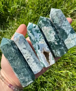 1Pc Natural Moss Agate Tower Wand for Spiritual Use - Hexagonal Point Chakra Home Decor