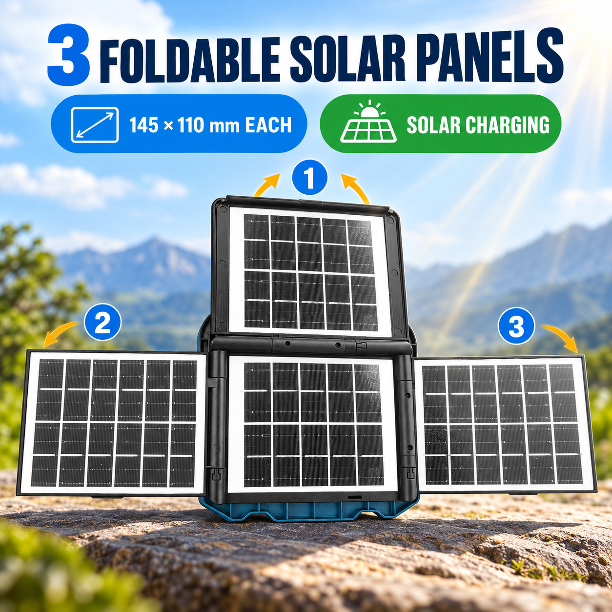 Solar Powered Rechargeable Battery Display Power Bank Function LED Work Light W8151 2 Blue 2520LM - Image 2