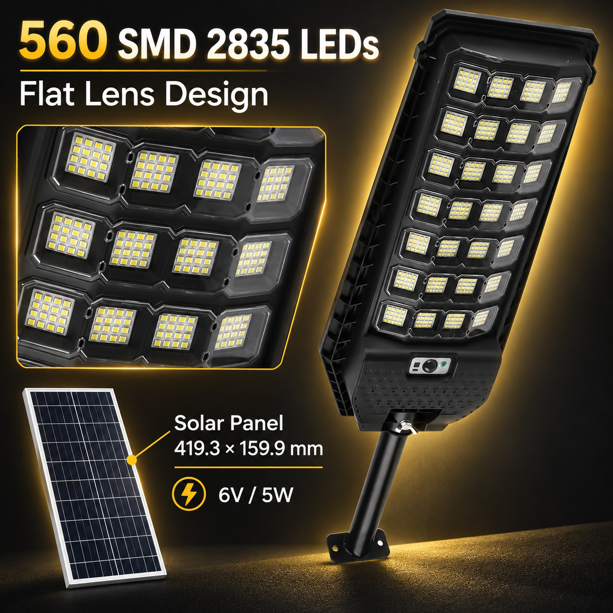 Solar Powered Motion Sensor Outdoor Light W7207 7 Black For Garden Yard Street Wall LED - Image 2