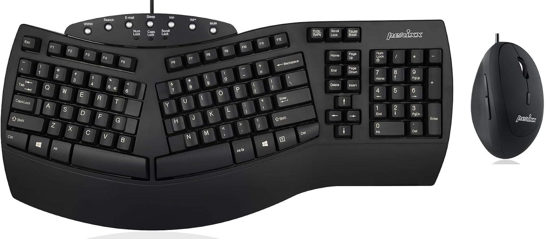 Wired Ergonomic PERIBOARD-512 Keyboard with Wired Portable Ergonomic Mouse PERIMICE-519