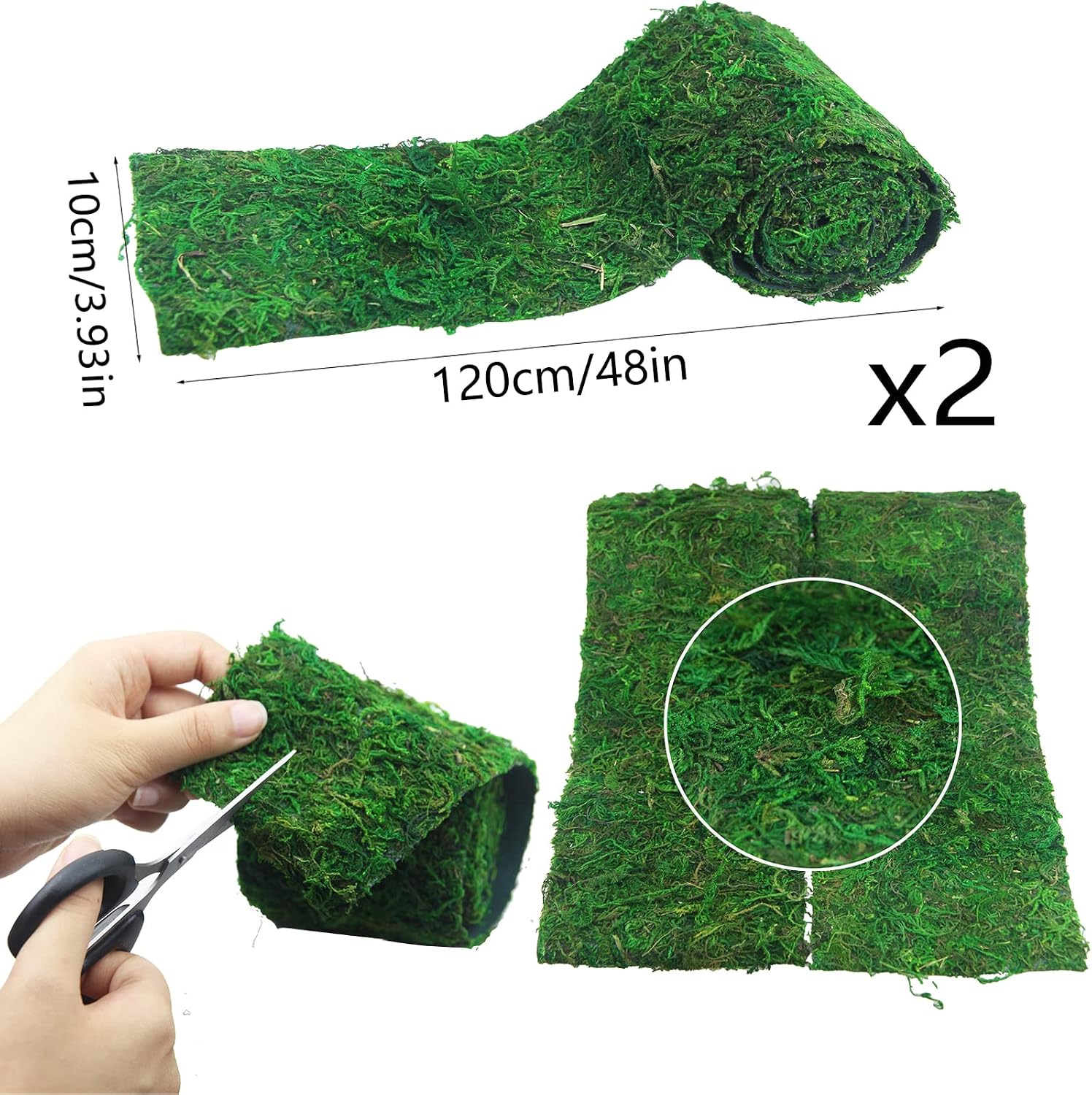 2 Pcs Floral Moss Roll Rug 4" X 48" Dried Moss Mat for Crafts Table Runner Fairy Gardens Wedding Woodland Decor Preserved Green Moss Sheets for Forest Decoration Carpet Grass Wall 10X120Cm - Image 2