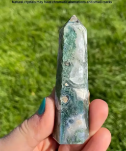 Alternative view of 1Pc Natural Moss Agate Tower Wand for Spiritual Use - Hexagonal Point Chakra Home Decor