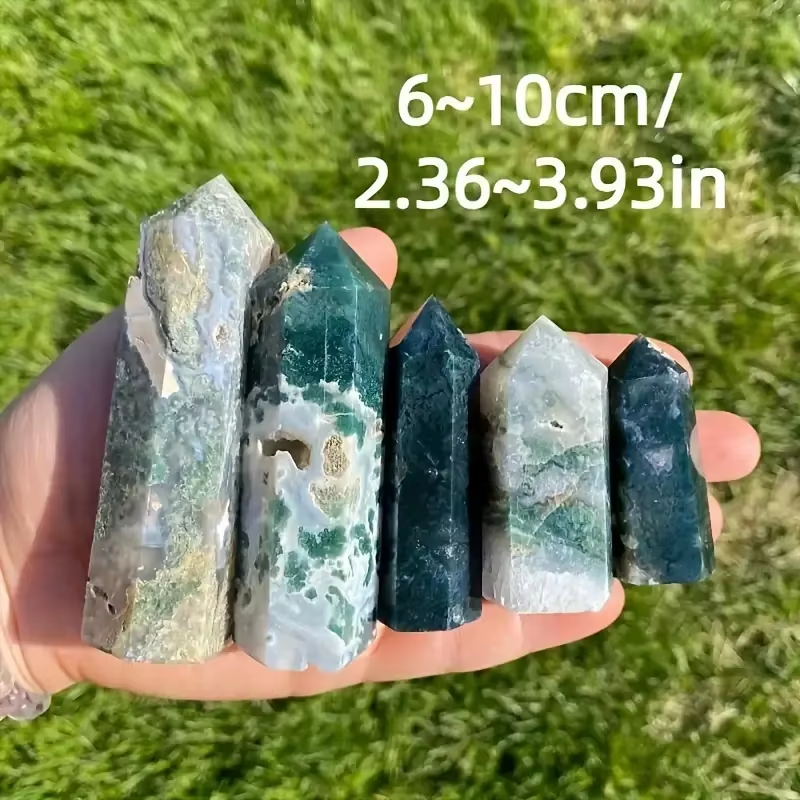 1Pc Natural Moss Agate Tower Wand for Spiritual Use - Hexagonal Point Chakra Home Decor - Image 4