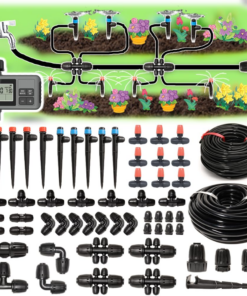 233FT Drip Irrigation System with Timer for Garden Kit Automatic Irrigation Equipment Lock Fittings Micro Drip 360 Degree Fan Sprayer Watering Kit for Greenhouse 1/2 Inch 1/4 Inch Tubing