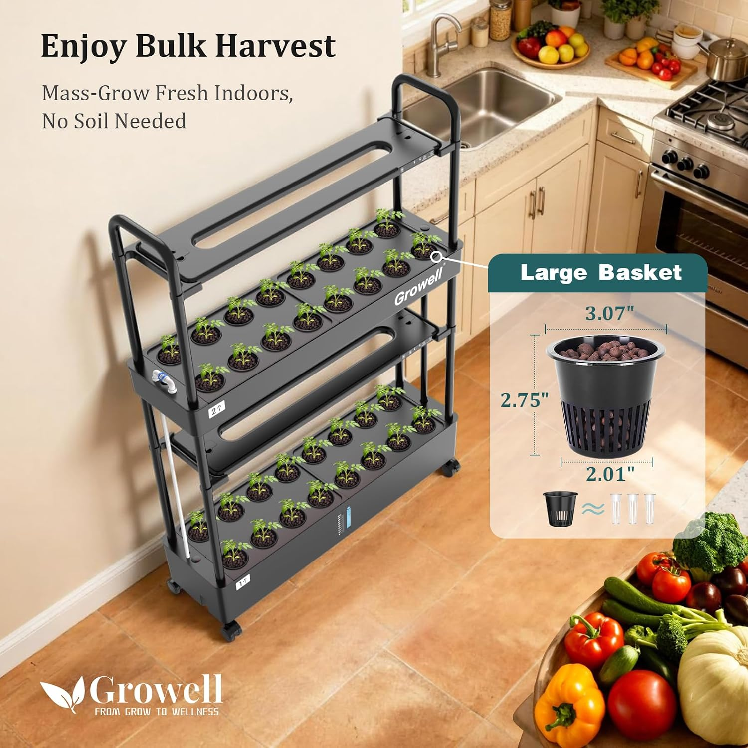 Large Basket Hydroponics Growing System Kit, 32 Pods Vertical Hydroponic Garden with 2 Grow Light Modes, Auto Circulating Water System, 32L Indoor Gardening System for Herb Vegetable Fruit - Image 2