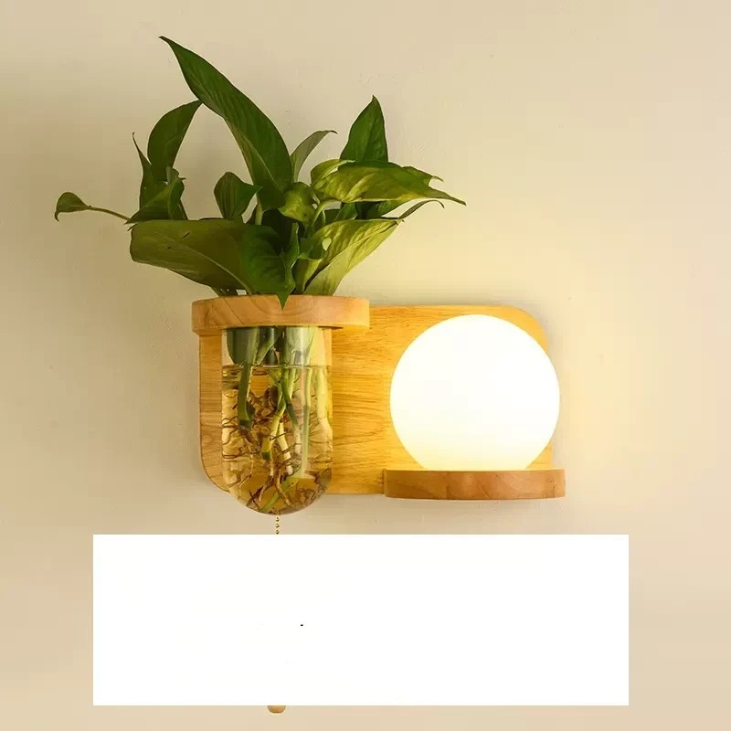 Green Plant Solid Wood Corridor Decoration Bedroom Bed Creative Wall Lamp - Image 3