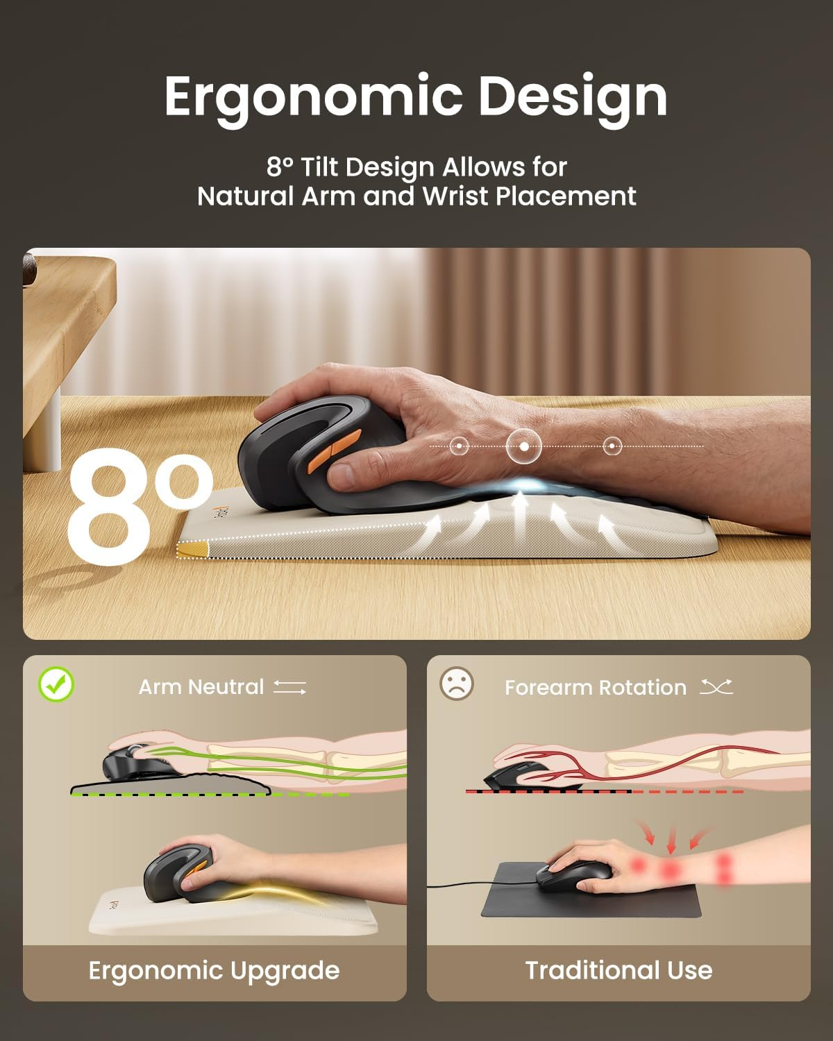 MP50 Ergonomic Mouse Pad with Wrist Support, Lycra Surface, Beige - Image 2