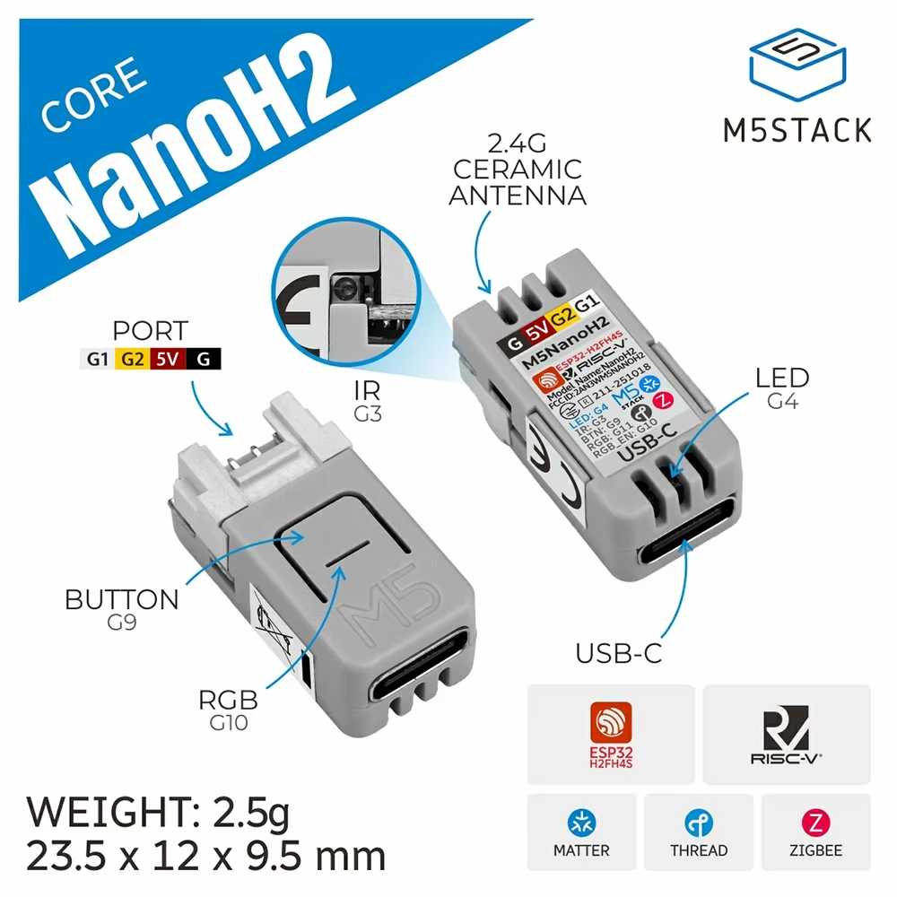 Nanoh2 Ultra-Small Iot Dev Board with ESP32-H2FH4S 96Mhz RISC-V Supports Zigbee/Thread/Matter for Smart Home & Iot - Image 3