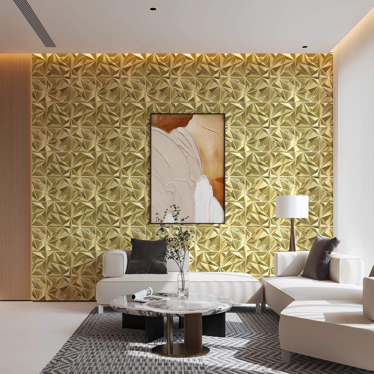 Diamond 3D Wall Panels, Champaign Gold, 12''X12'', 33 Pack - Image 4