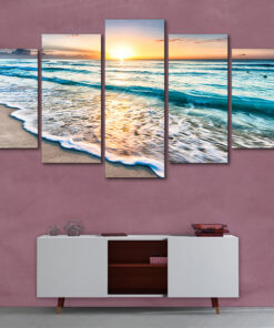 Sunset Beach Waves 5 Panel Wall Art HD