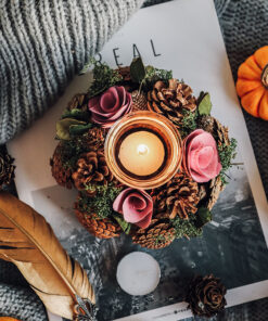 Natural Plant Pine Cone Wreath Candlestick Indoor Table Decoration