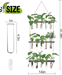Alternative view of Wall Hanging Propagation Station with Wooden Stand 5 Glass Test Tubes 3 Tiered Planters Wall Terrarium for Home Office Plant Hanger Flower Vases Wall Decor Hydroponic Cuttings