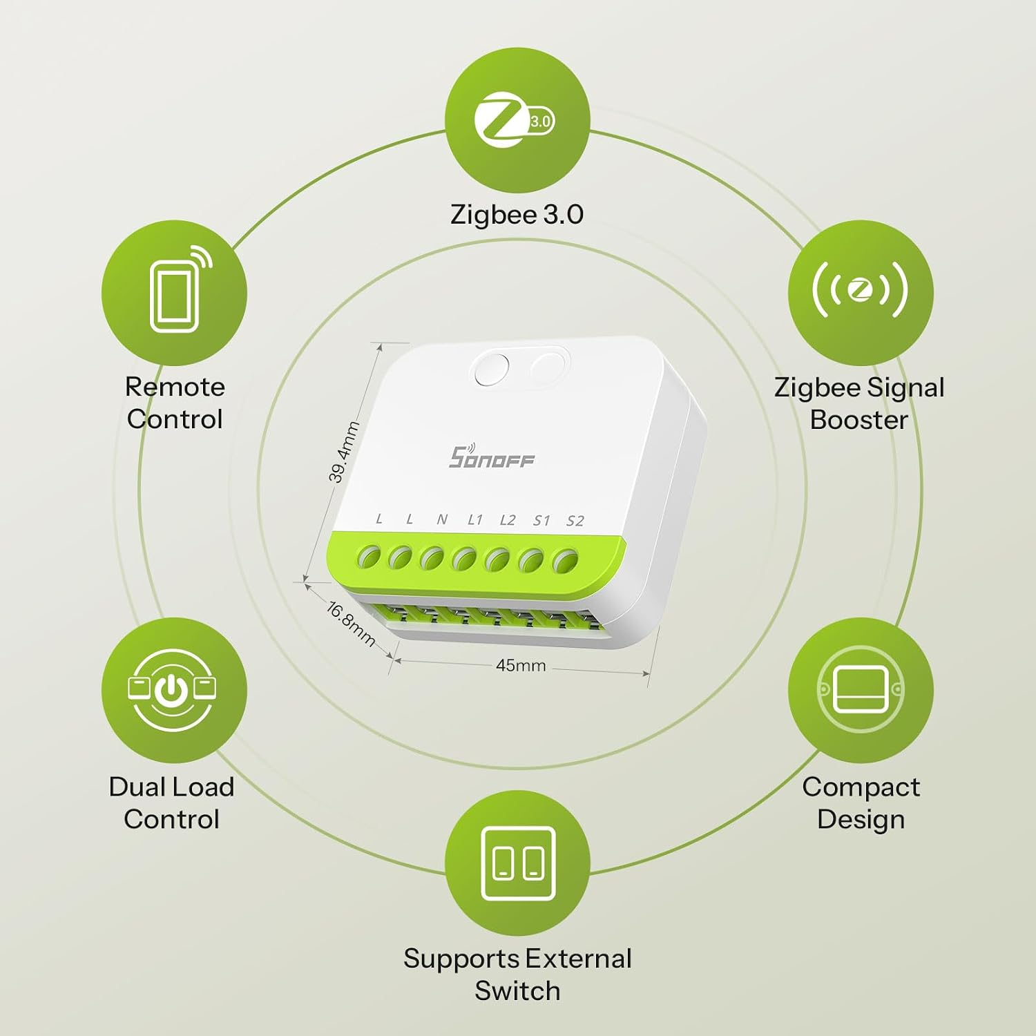 MINI Duo 2-Channel Zigbee Smart Switch, Zigbee 3.0, 16A Total Load, Remote & Automated Control via Zigbee Hub, Neutral Required, Alexa/Google Assistant Compatible, 1-Pack - Image 3
