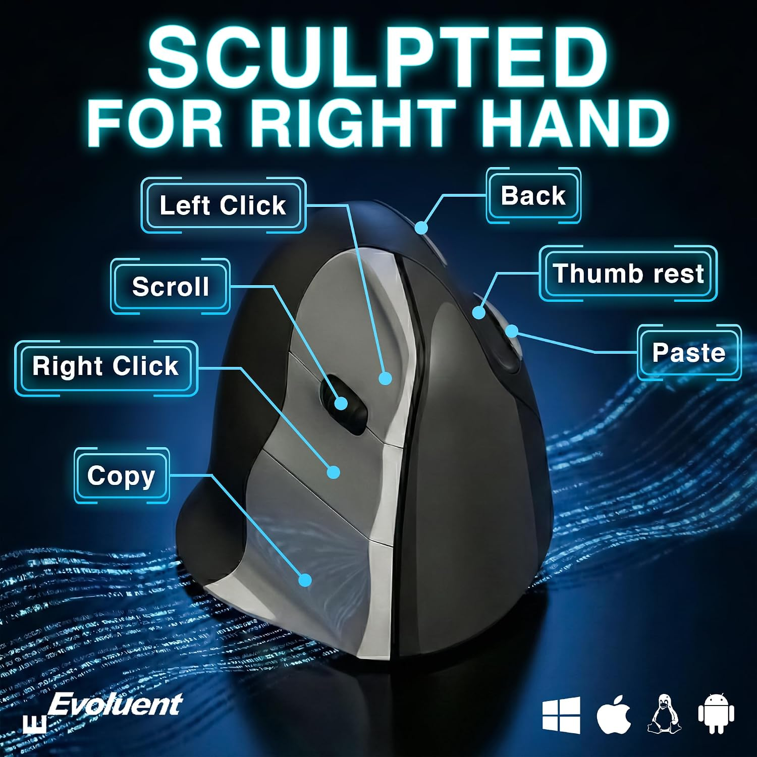 – the World'S Original Vertical Mouse – VMC Classic Wireless Usb/Bluetooth Ergonomic Mouse Right Hand M-L, Sculpted Comfort, 4 Speeds, Non-Programmable Copy & Paste Buttons - Image 3