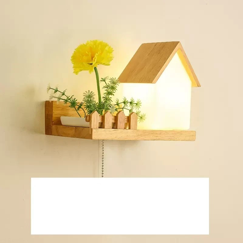 Green Plant Solid Wood Corridor Decoration Bedroom Bed Creative Wall Lamp - Image 10