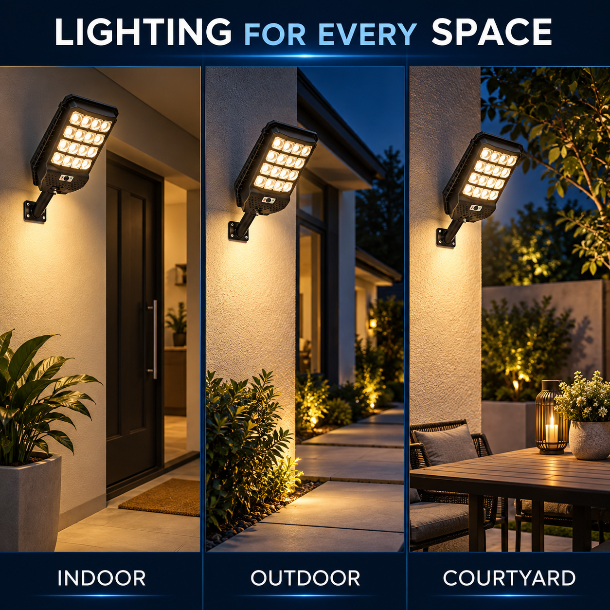 Solar Powered Motion Sensor Outdoor Light W7208 4 Black For Garden Yard Street Wall LED - Image 7