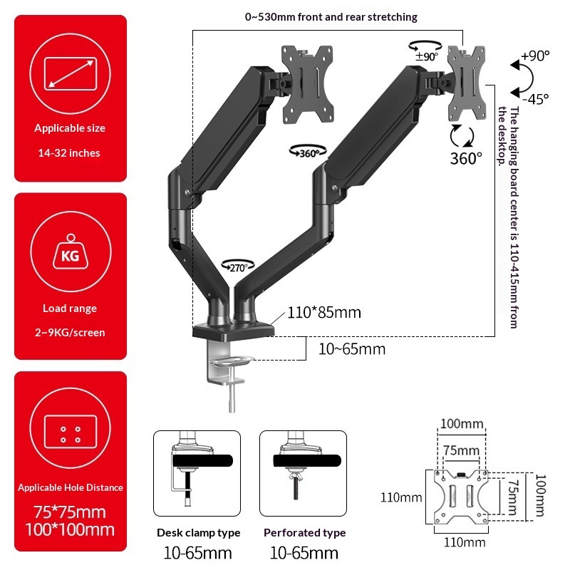 Dual-monitor Stand With Integrated Bracket, Desktop Base, And Cantilever Arm - Image 5
