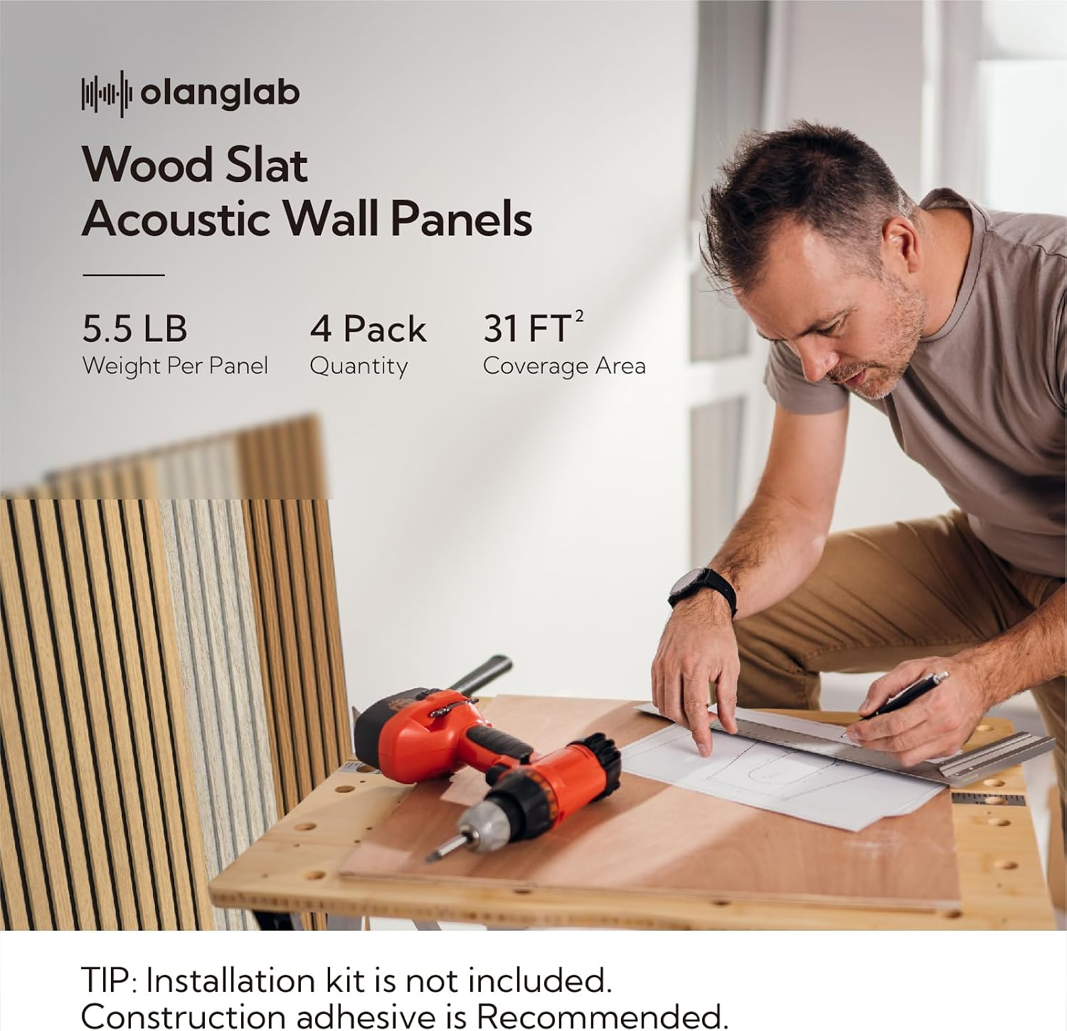 Wood Slat Wall Panels 4 Pack, Acoustic Wall Panels, 47.24'' X 23.62" Each 3D Wall Panels for Interior Wall Decor (Warm Oak) - Image 5