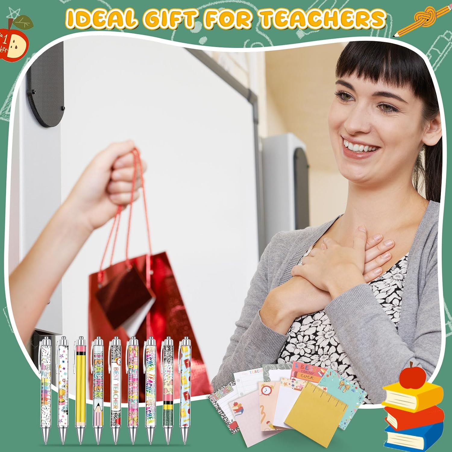 18 Pcs Teacher Desk Accessories, 9 Set Sticky Note & Pens - Image 4