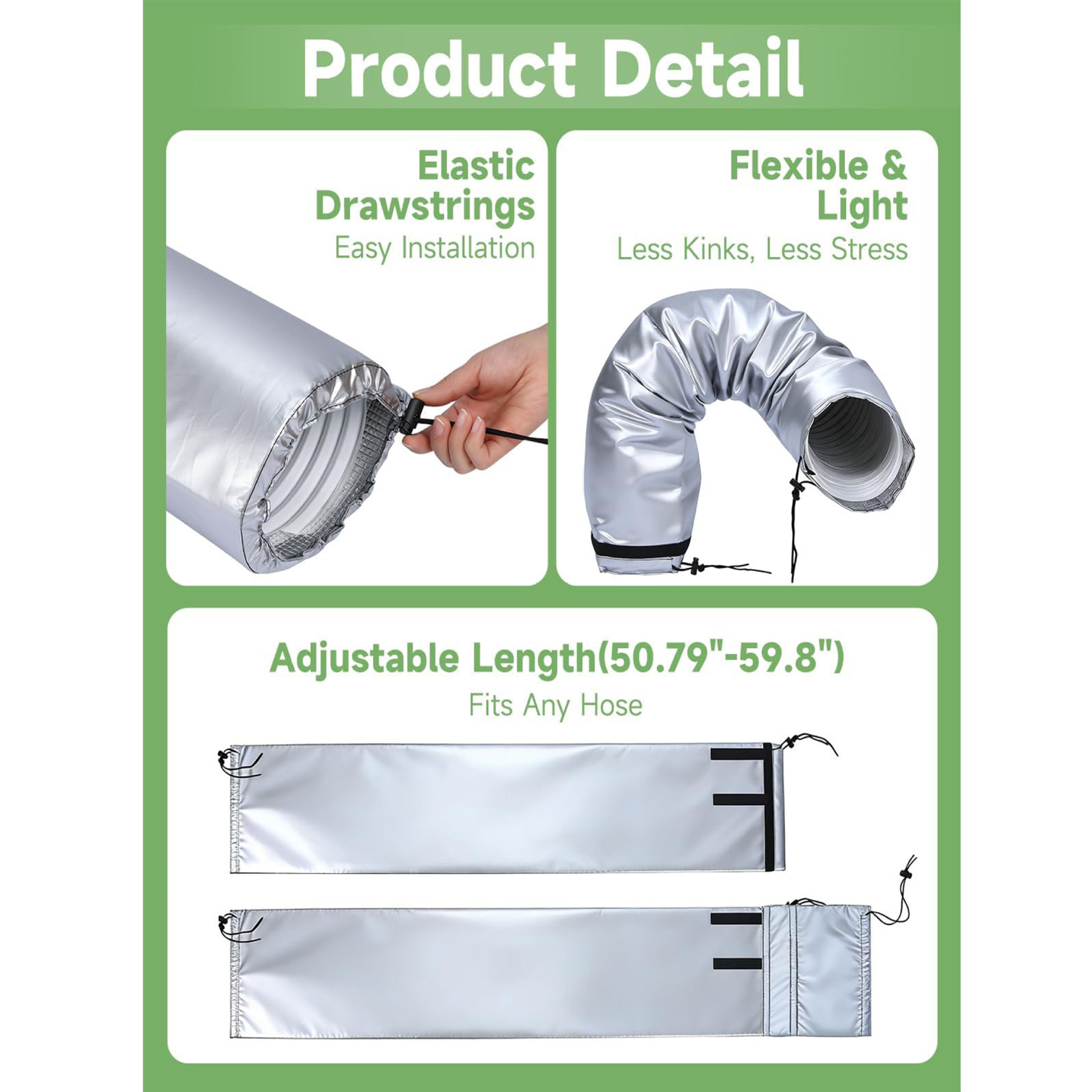 Portable Air Conditioner Hose Cover, Aluminum Foil Insulation, Expandable Dustproof Vent Pipe Sleeve, Energy Saving, Cooling Efficiency - Image 7
