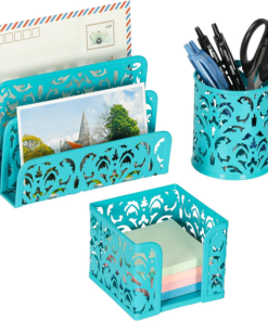Desk Organizers and Accessories 3 Pieces Office Organizer Set - Pen Holder for Desk, Mail Sorter Countertop and Sticky Note Holder, Dark Teal