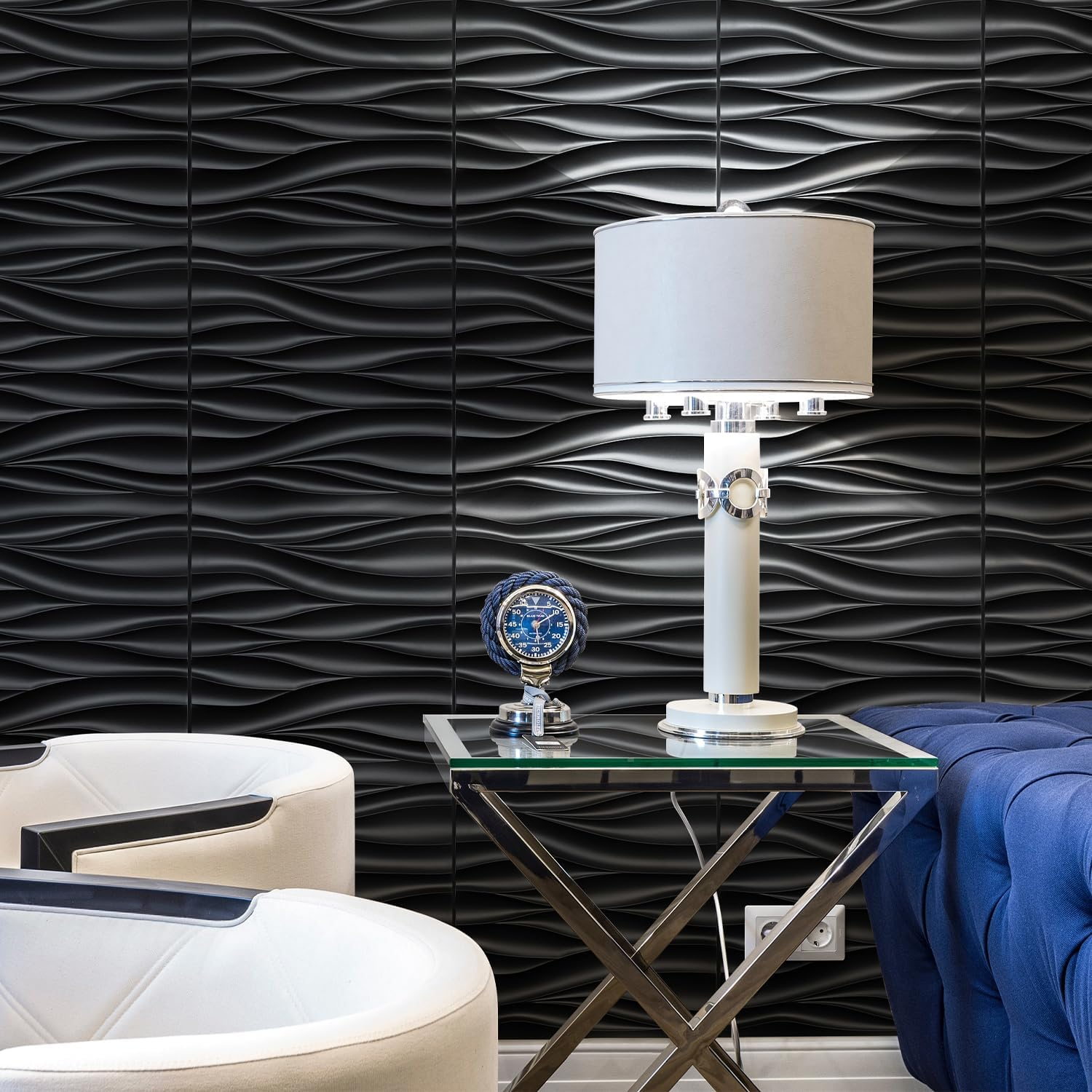 Black 3D Wall Panels, Wave Design, 19.7''X19.7'' - Image 4