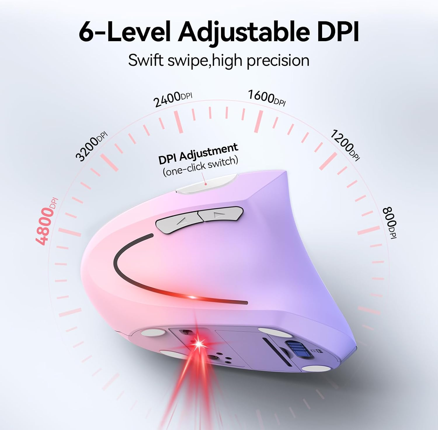 Ergonomic Mouse, 4800 DPI Wireless Bluetooth Vertical, 3-Device - Image 4