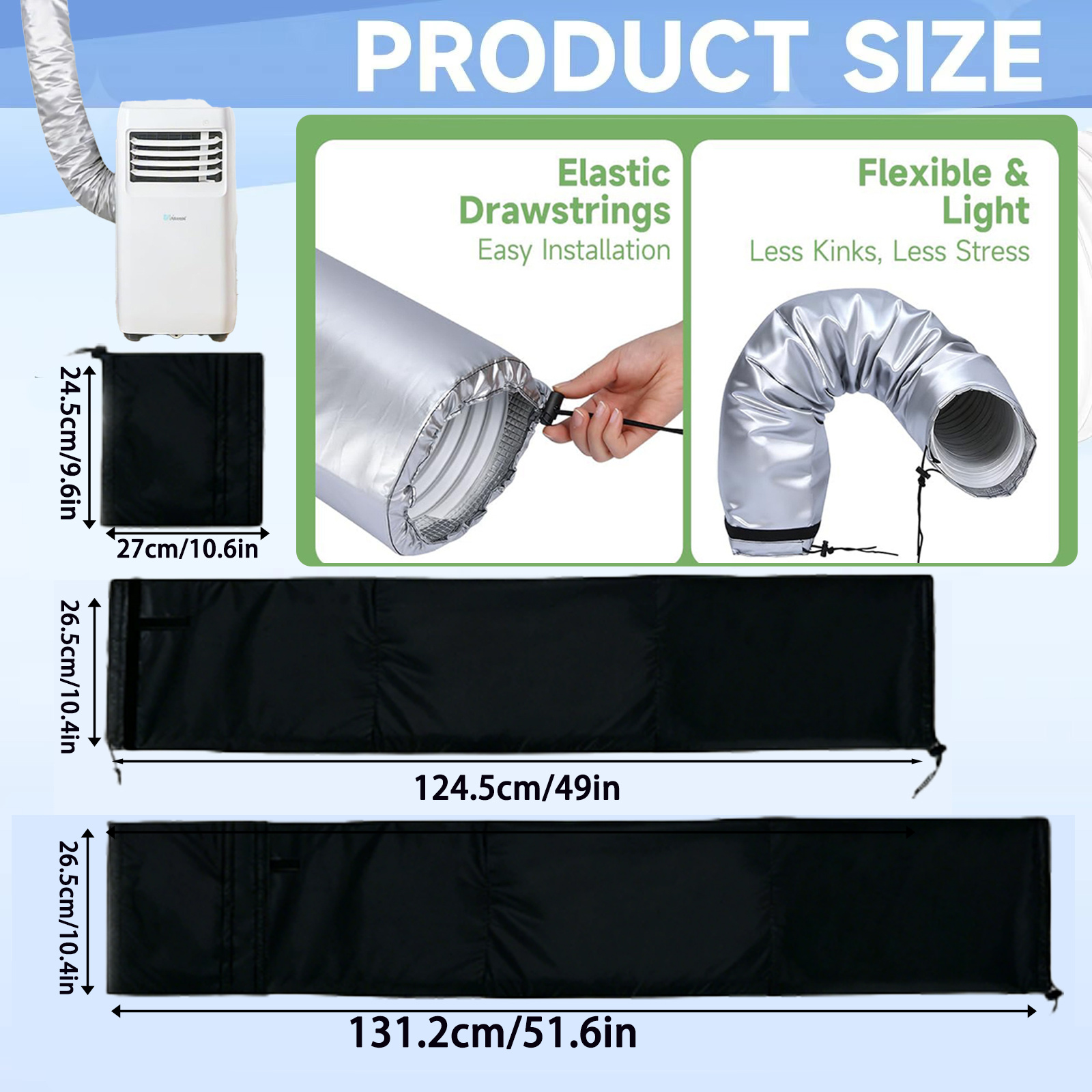 Portable Air Conditioner Hose Cover, Aluminum Foil Insulation, Expandable Dustproof Vent Pipe Sleeve, Energy Saving, Cooling Efficiency - Image 5