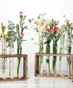 Alternative view of 5-Tube Glass Hydroponic Planter with Wooden Stand, Self-Watering Wall/Desktop Plant Vase for Indoor Herb Garden, Unique Gift For