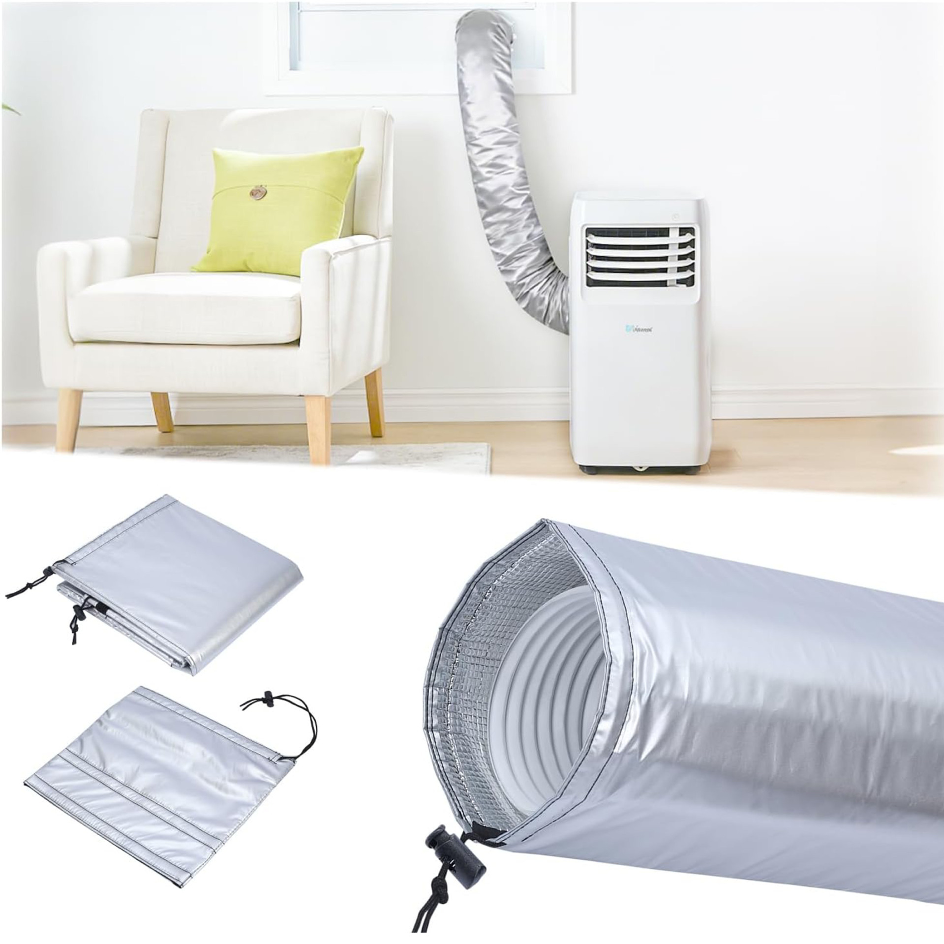 Portable Air Conditioner Hose Cover, Aluminum Foil Insulation, Expandable Dustproof Vent Pipe Sleeve, Energy Saving, Cooling Efficiency - Image 2