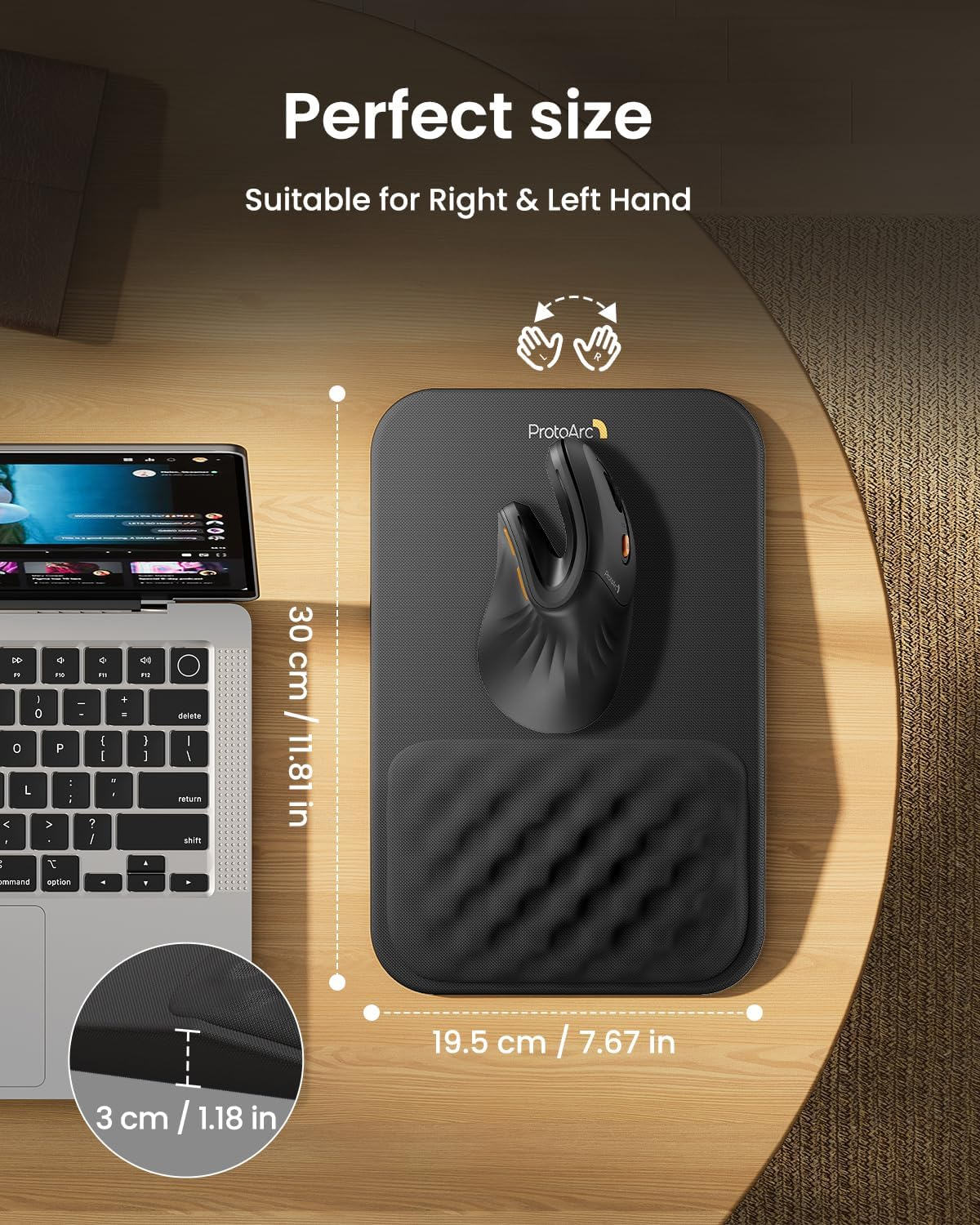 MP50 Ergonomic Mouse Pad with Wrist Support, Lycra Surface, Black - Image 8