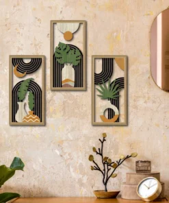 3pcs Boho Style Hollow Wood Retro Rustic Leaf Pattern Wall Hanging Art Living Room Bedroom Wall Hanging Home Decoration