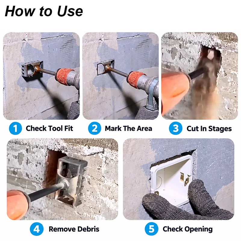 SDS Plus Square Wall Box Hole Cutter Rectangular Masonry Open Pun Tool for 86 Junction Electrical Socket Brickwork Chisel Bit - Image 5