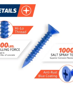 Alternative view of 3/16" or 1/4" Concrete Screw Anchor Blue Flat Head Screws for Masonry Brick Block Cement Stucco (Boxed with Drill Bit)