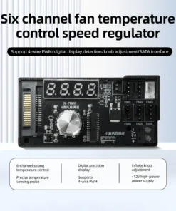 Alternative view of 6-Channel PWM Fan Controller 12V 5A with Digital Display Temperature Control for PC Cooling Fan Temperature Control