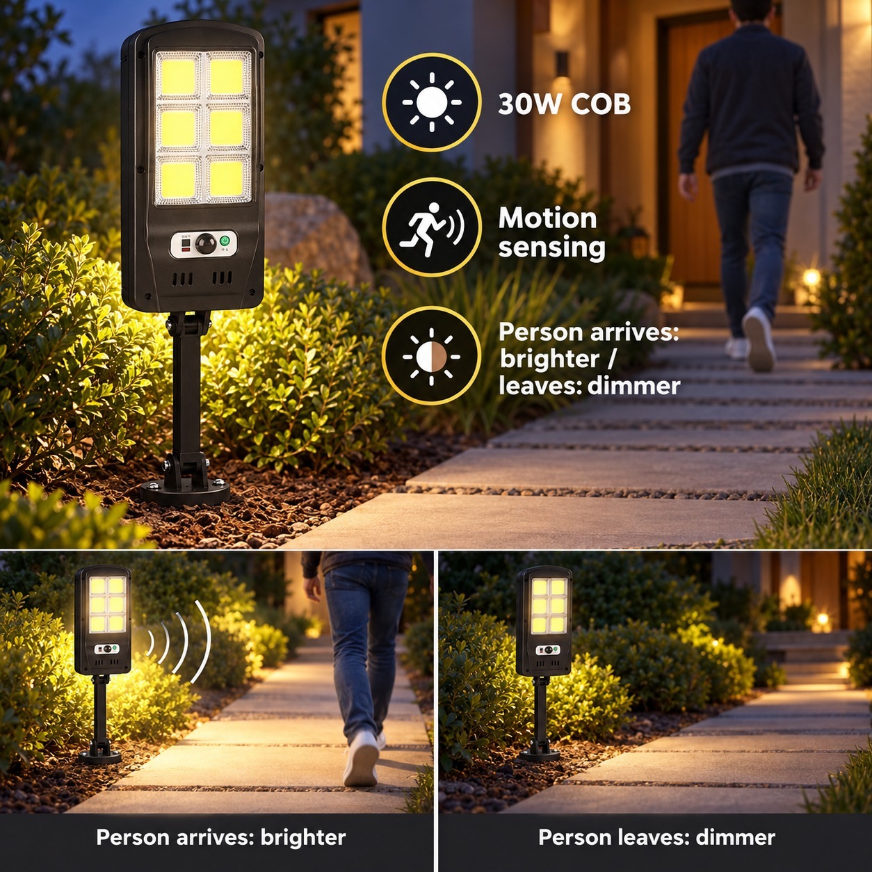 W756 6 Solar LED Light For Patio Yard Lighting Wholesale Supplier Powered COB Street 1500mAh - Image 2