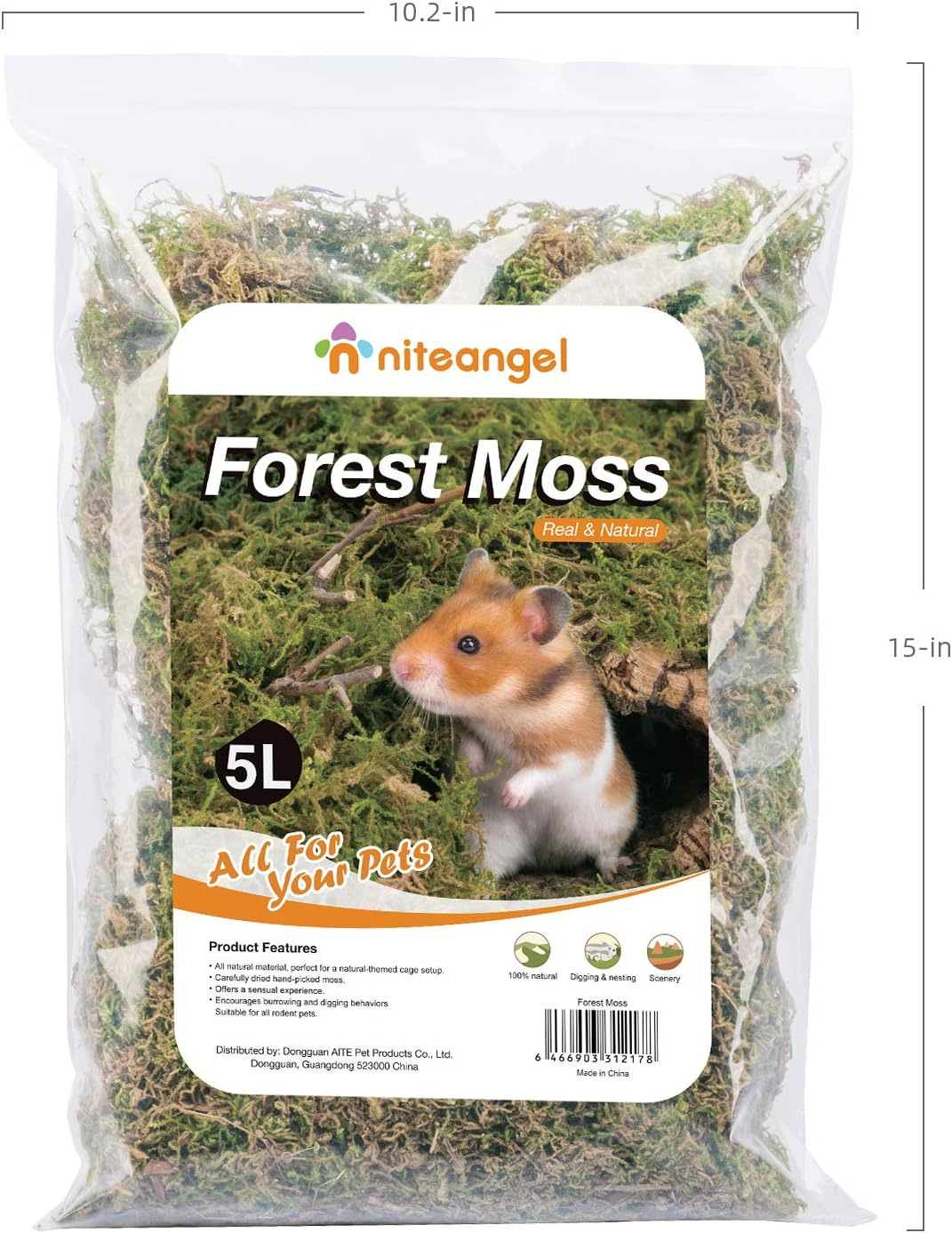5L Forest Moss Soft Natural Moss Bedding Nesting for Dwarf Syrian Hamsters, Gerbils, Mices, Degus or Other Small Animal - Image 5