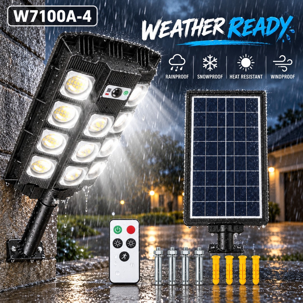 Solar Powered Rechargeable Motion Sensor LED Work Light 3000mAh For Auto W7103A 5 4W Street - Image 6
