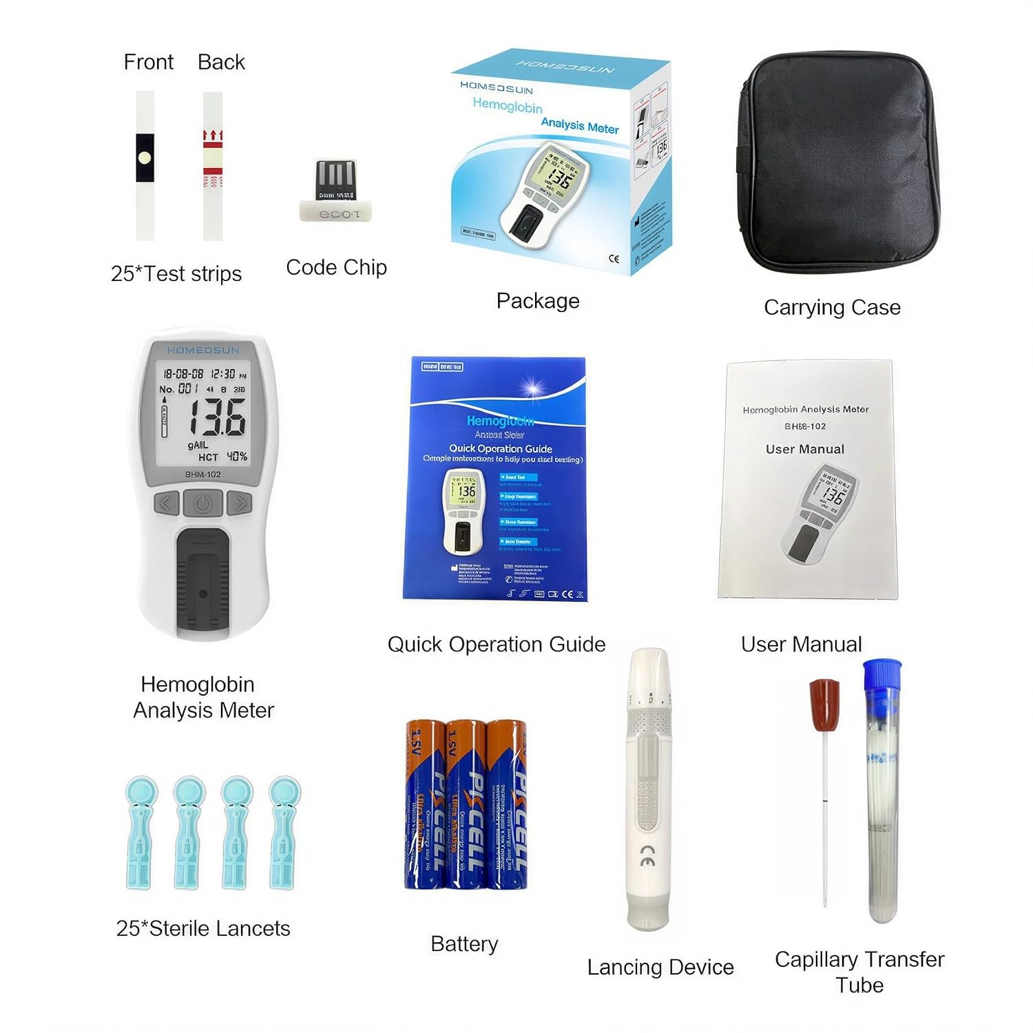 HSBHM102 Portable Hemoglobin Analyzer Kit with 25 Strips Lancets - Image 5