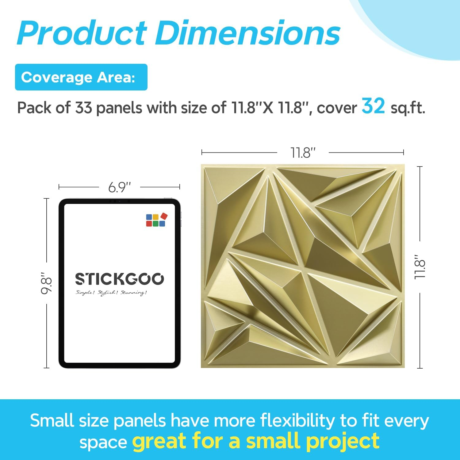 Diamond 3D Wall Panels, Champaign Gold, 12''X12'', 33 Pack - Image 3