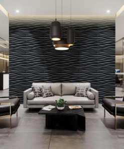 Black 3D Wall Panels, Wave Design, 19.7''X19.7'' - Image 3