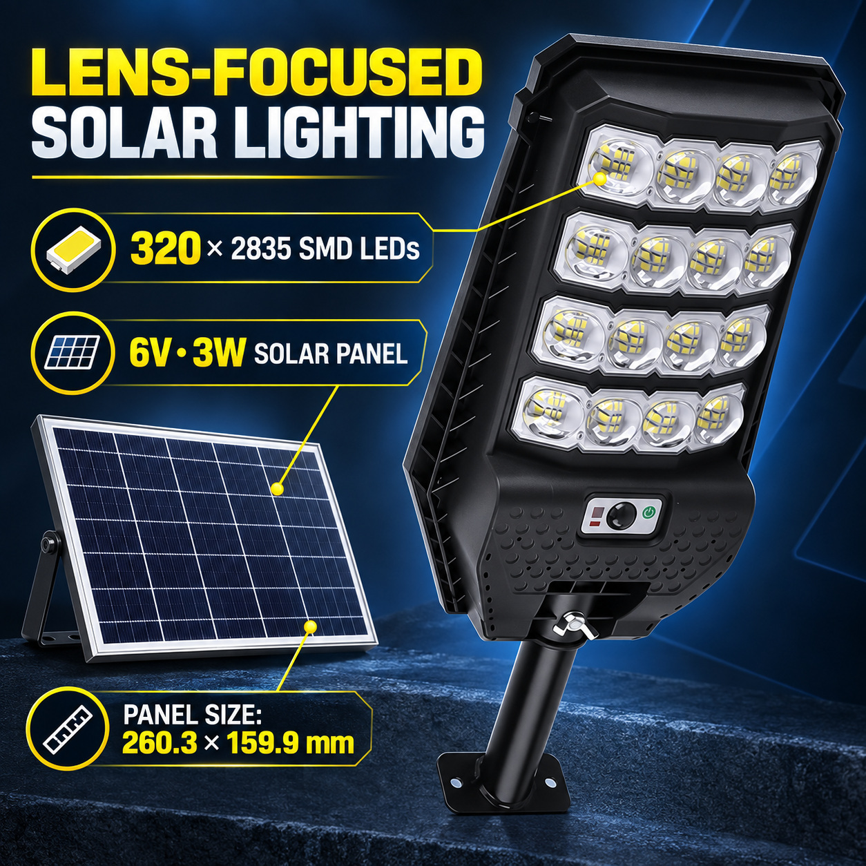 Solar Powered Motion Sensor Outdoor Light W7208 4 Black For Garden Yard Street Wall LED - Image 2