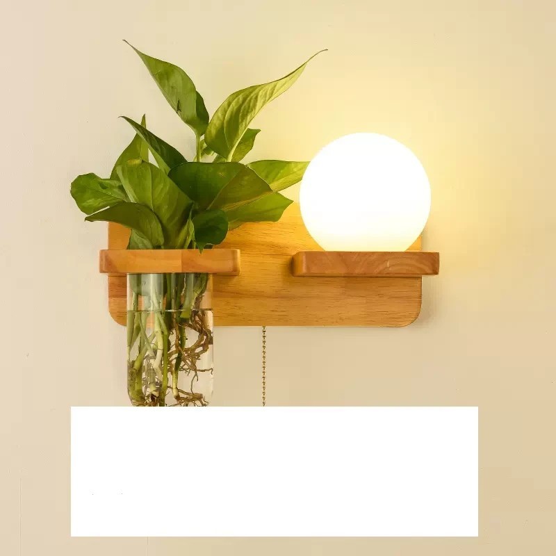 Green Plant Solid Wood Corridor Decoration Bedroom Bed Creative Wall Lamp - Image 7