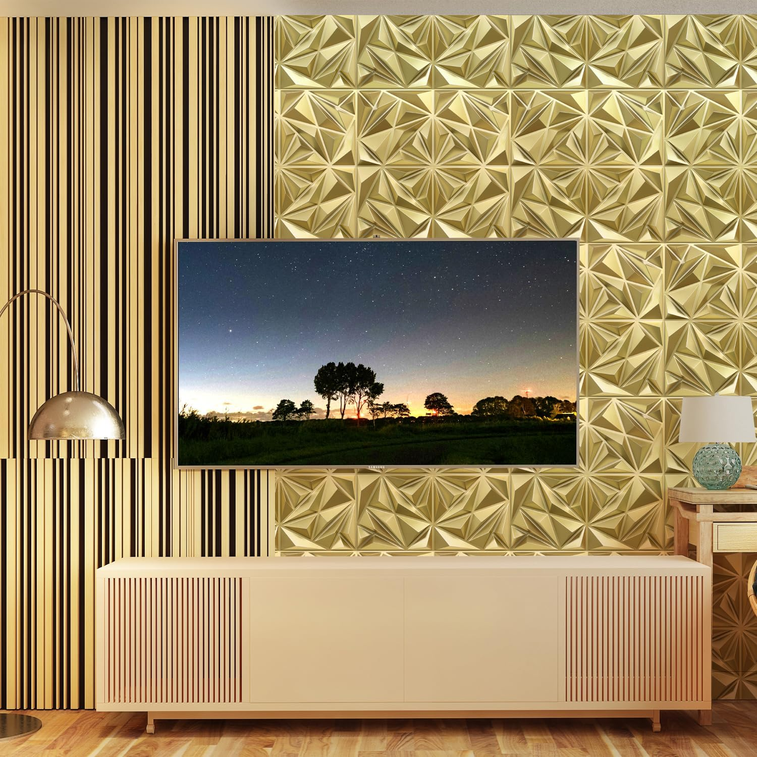 Diamond 3D Wall Panels, Champaign Gold, 12''X12'', 33 Pack - Image 7